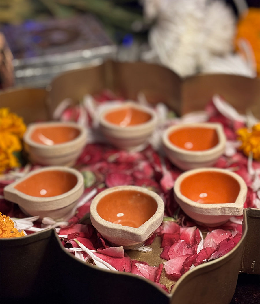 Orange Ceramic Diya - Set of 6