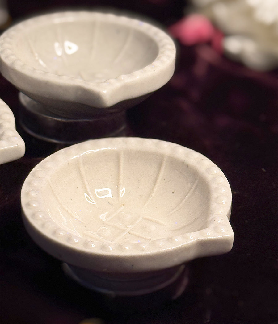 White Swastic Diya Set of 6