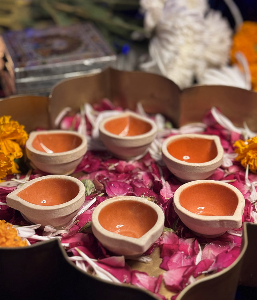 Orange Ceramic Diya - Set of 6