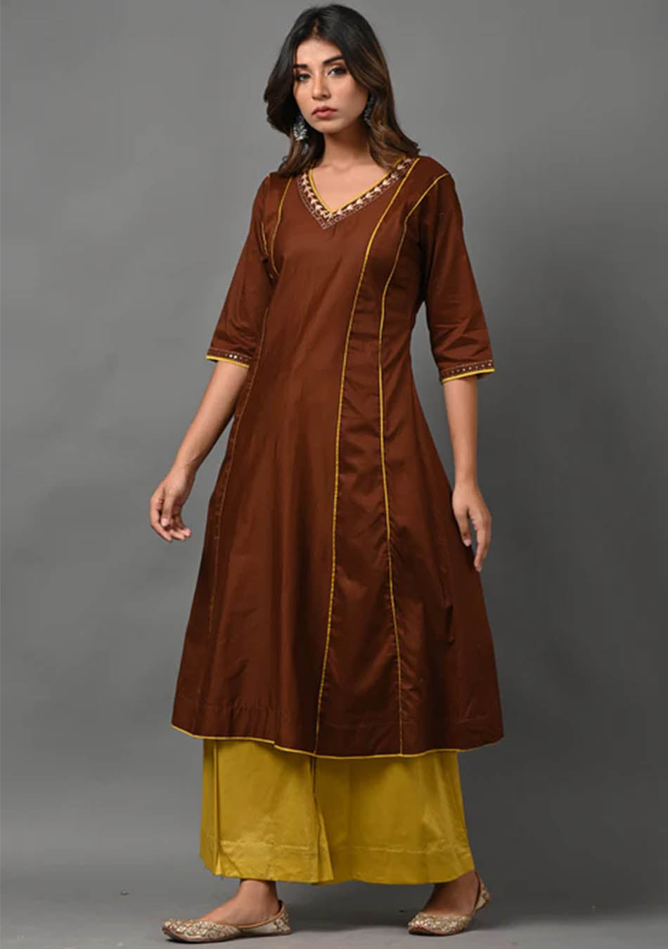 Brown and Mustard Kurta with Palazzo