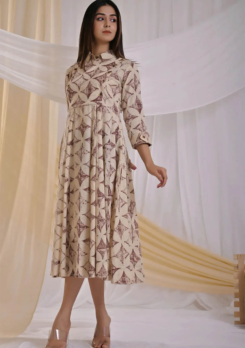 Beige Geometric prints dress