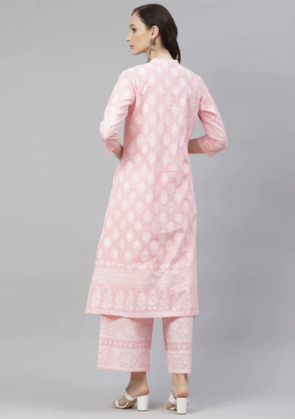 Baby Pink Cotton Kurta Palazzo Set