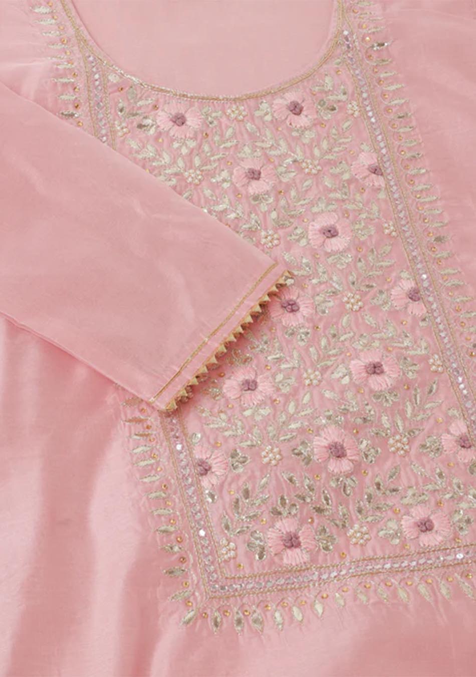 Pink Chanderi Embroidered Kurta Set