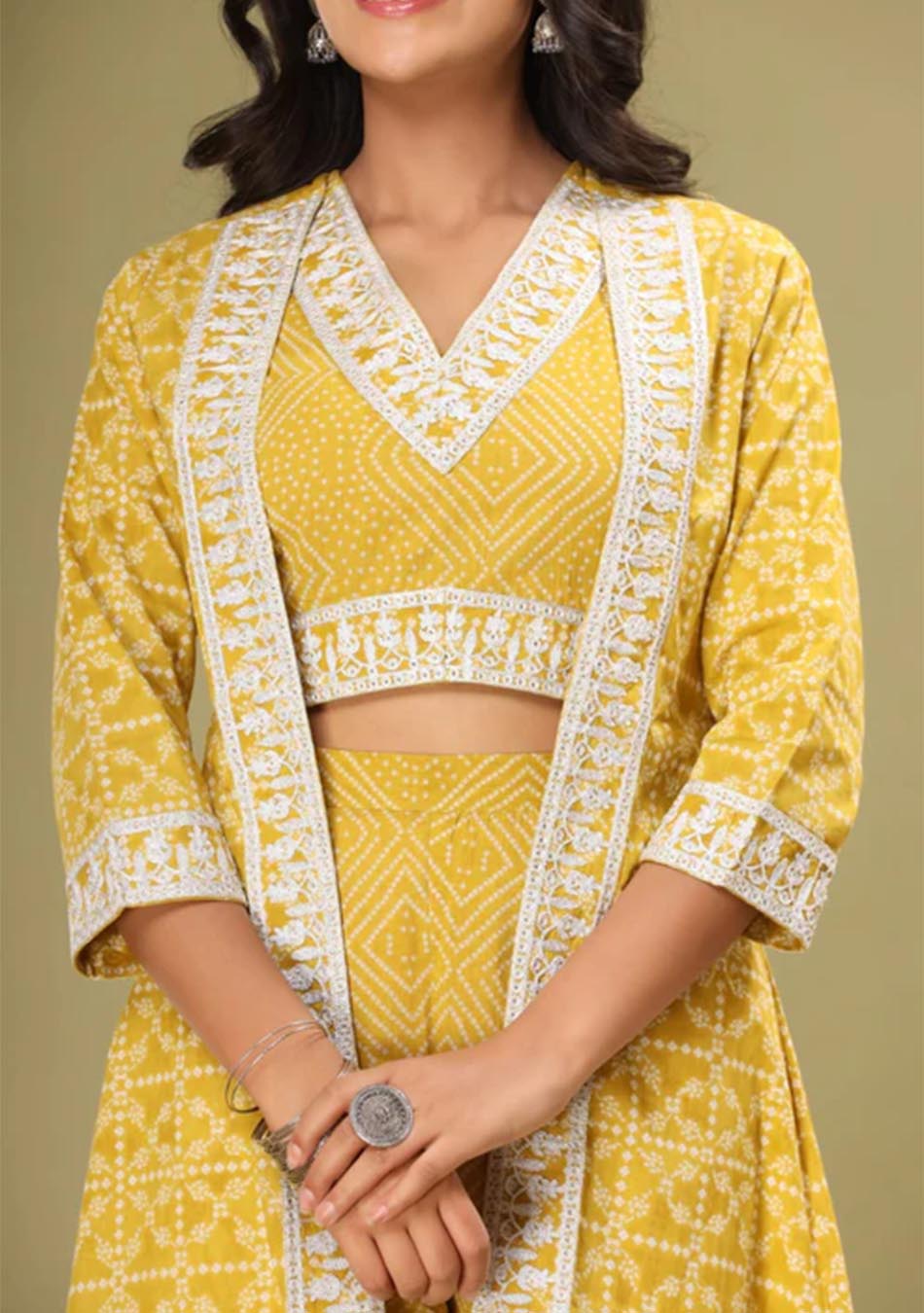 Mustard Chunri Print Blouse & Pant Set