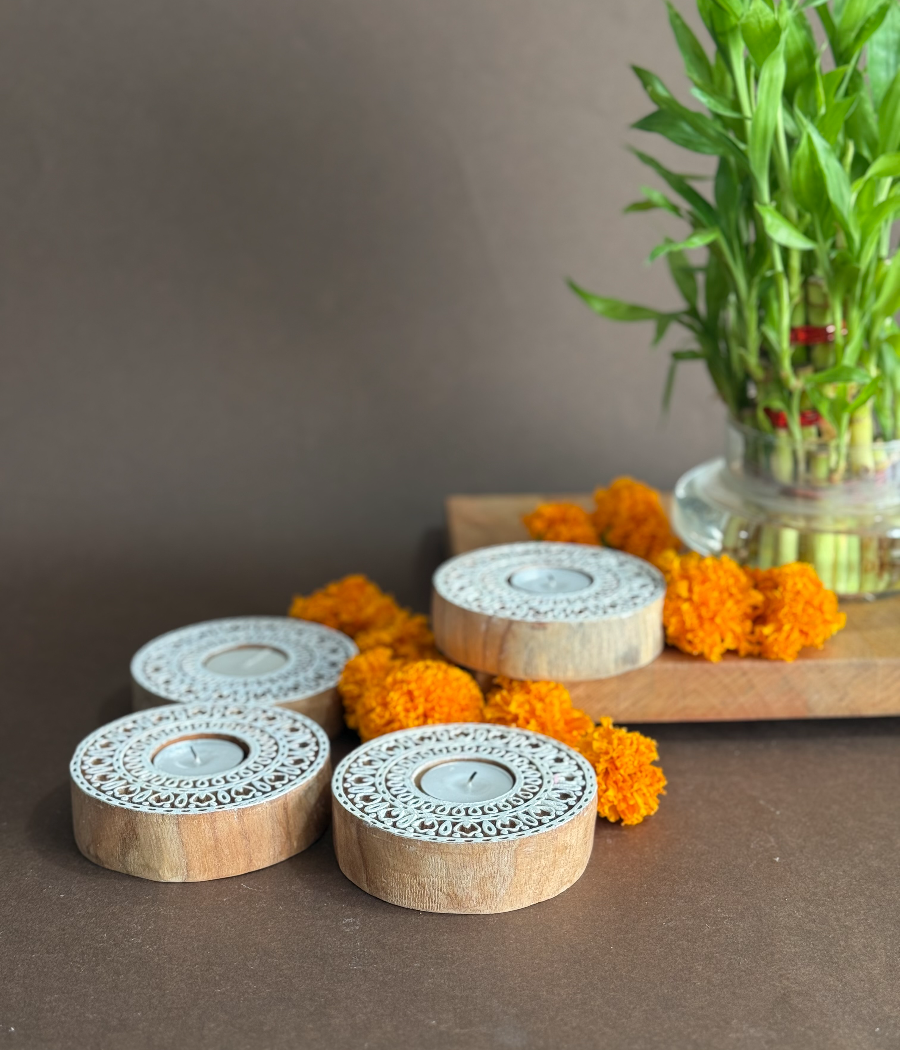 Handcrafted Mandala wooden Diya