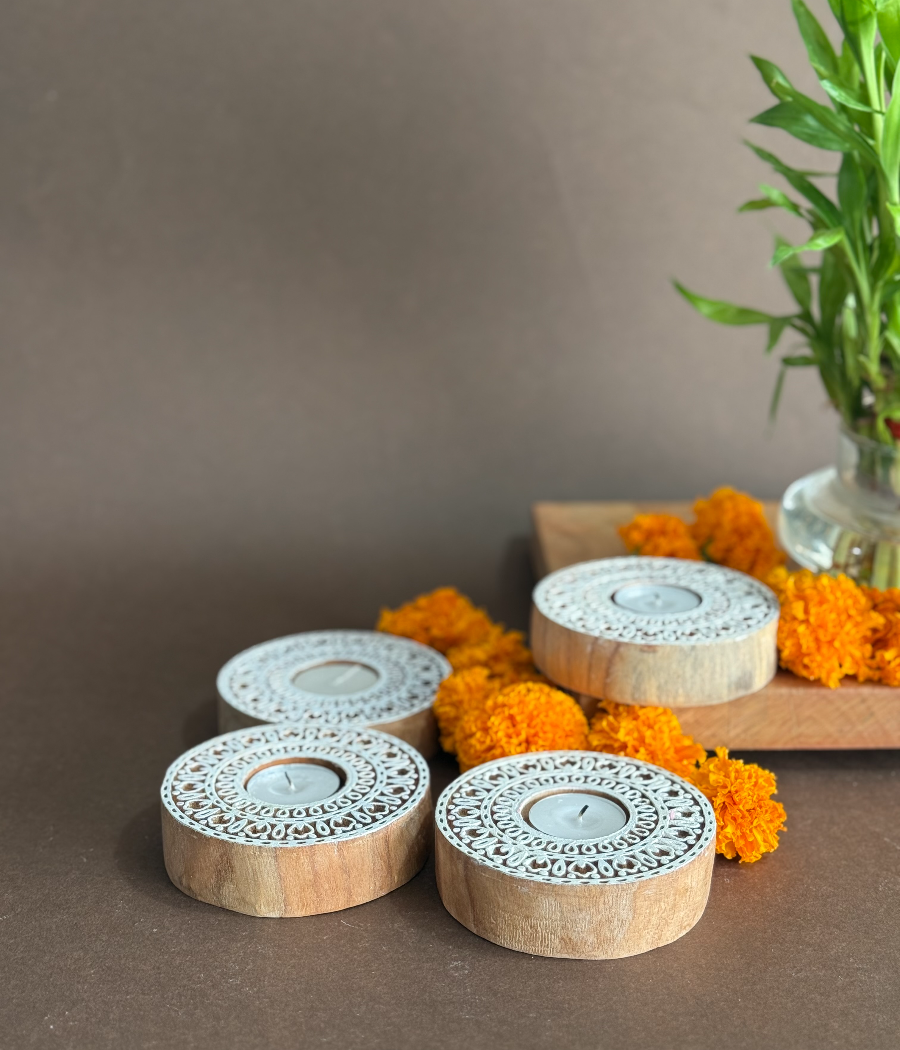 Handcrafted Mandala wooden Diya