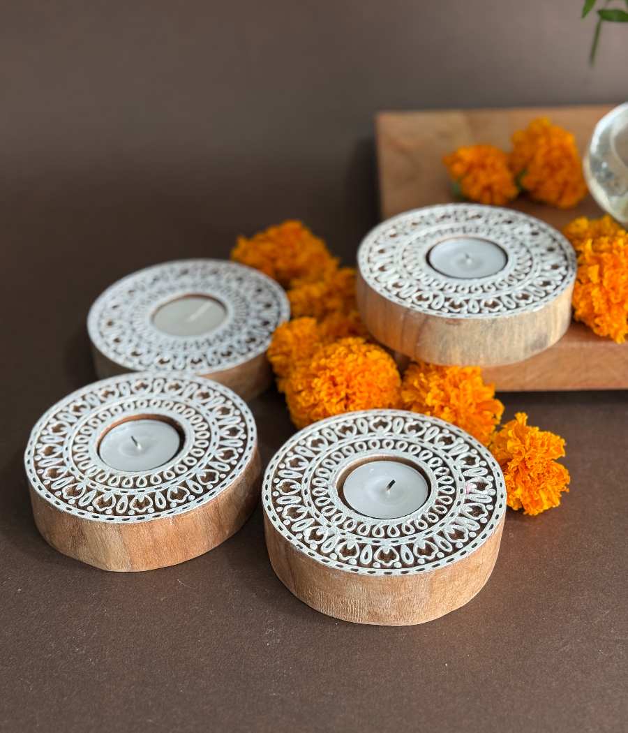 Handcrafted Mandala wooden Diya