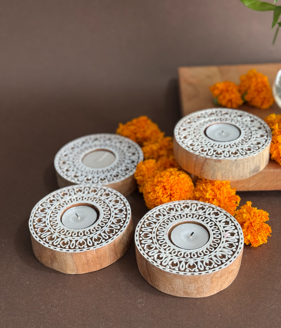 Handcrafted Mandala wooden Diya