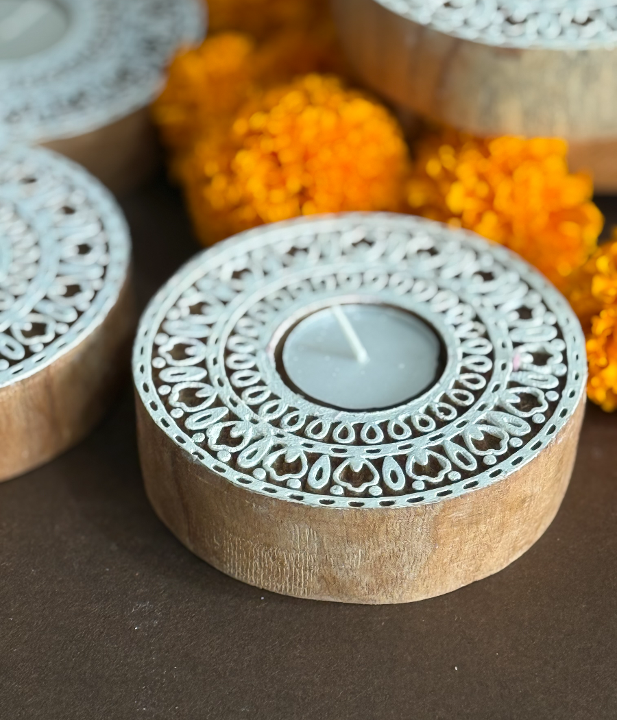 Handcrafted Mandala wooden Diya