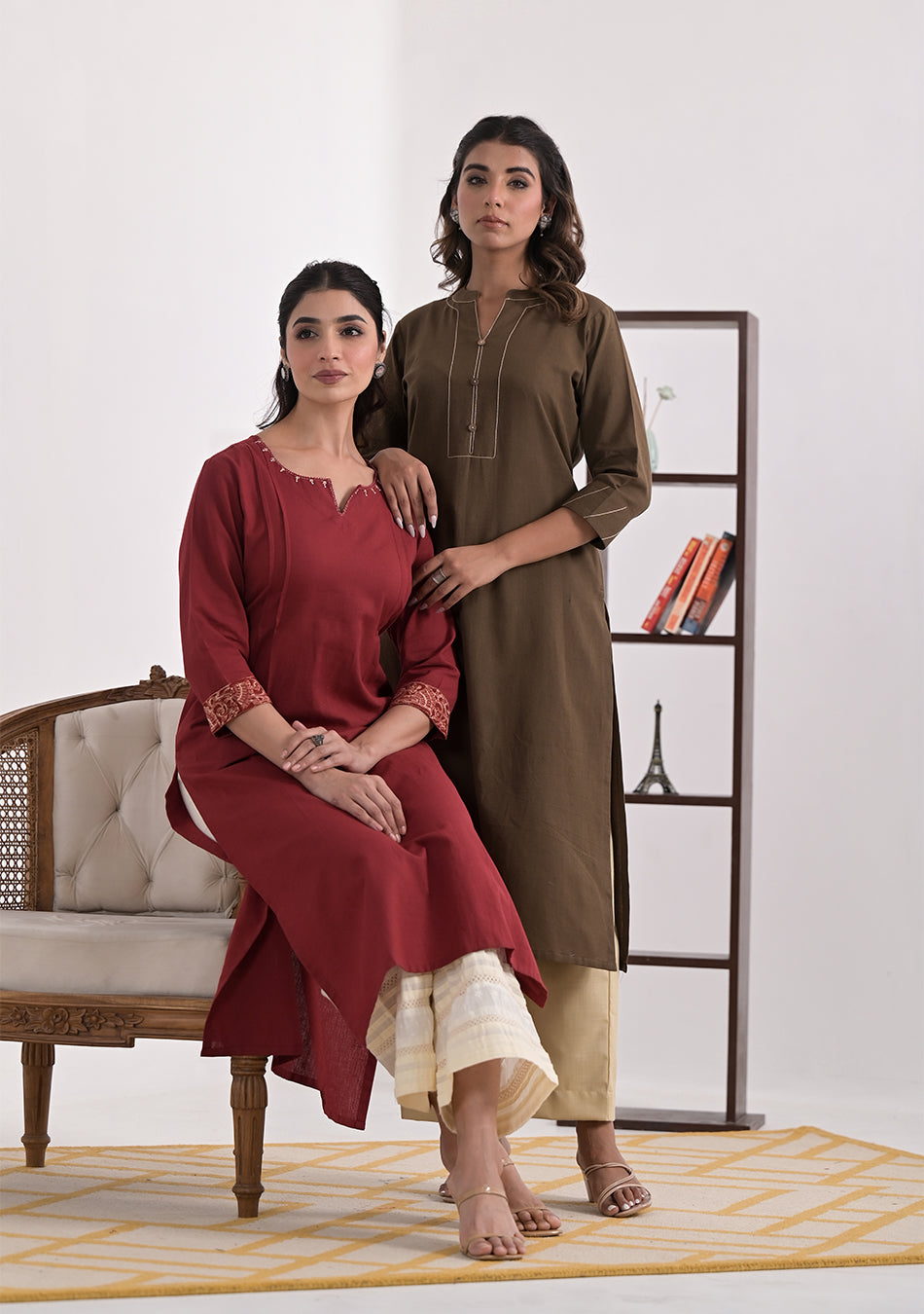 Rust Solid Cotton Kurta