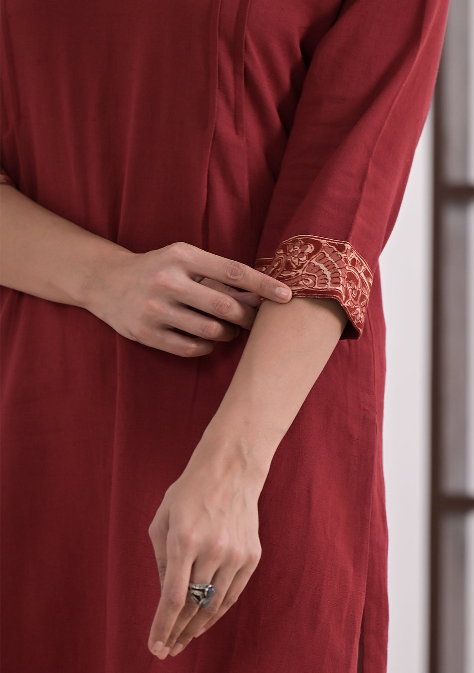 Rust Solid Cotton Kurta