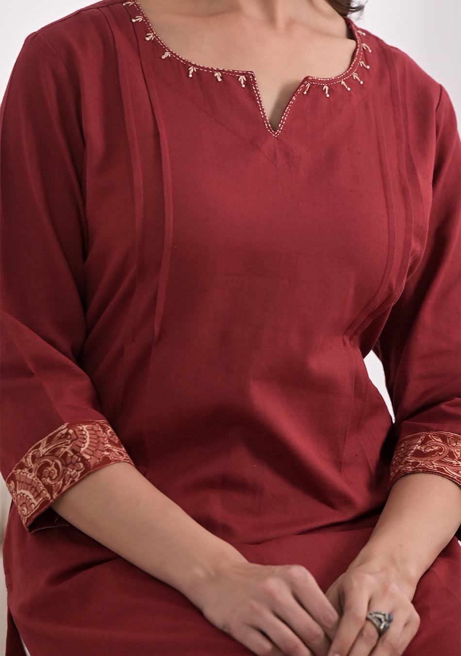 Rust Solid Cotton Kurta