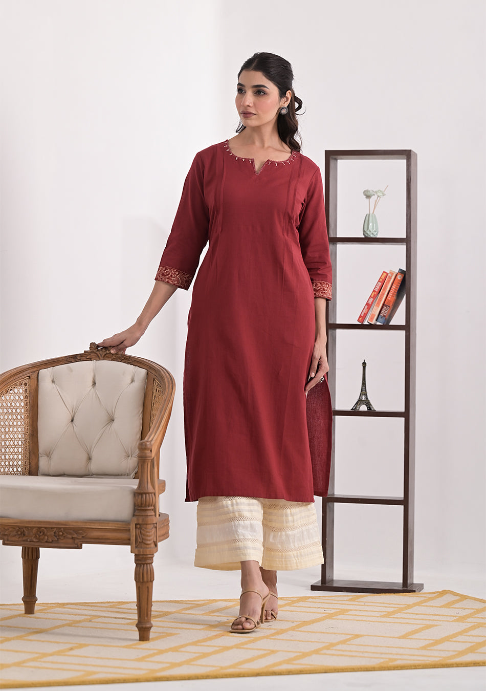 Rust Solid Cotton Kurta