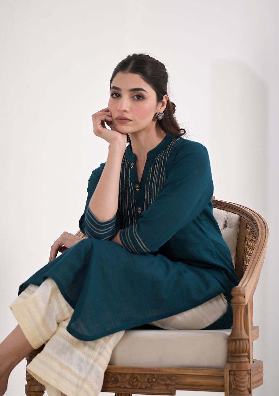 Teal Blue Solid Straight Kurta