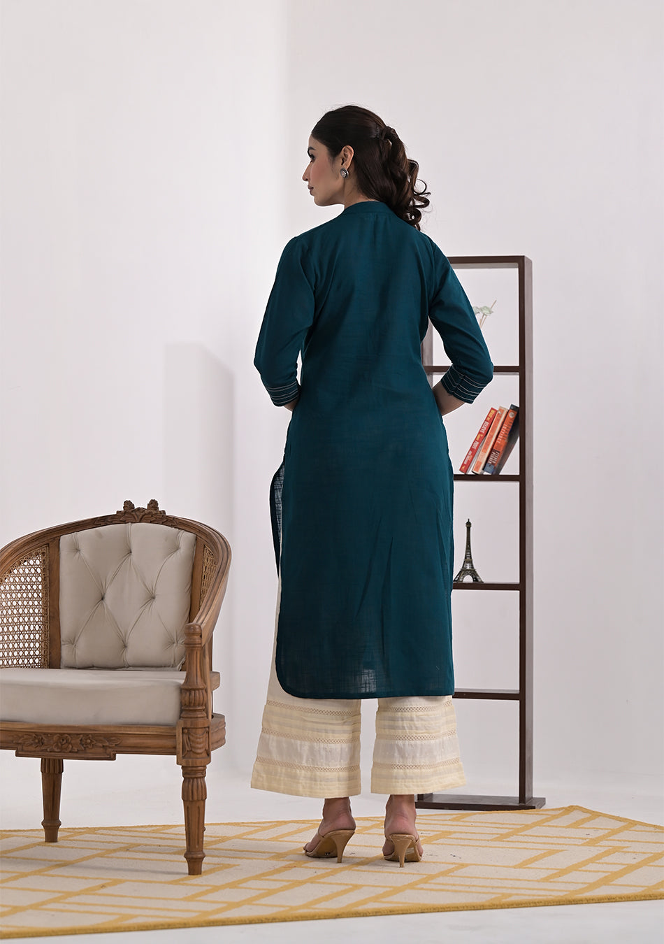 Teal Blue Solid Straight Kurta