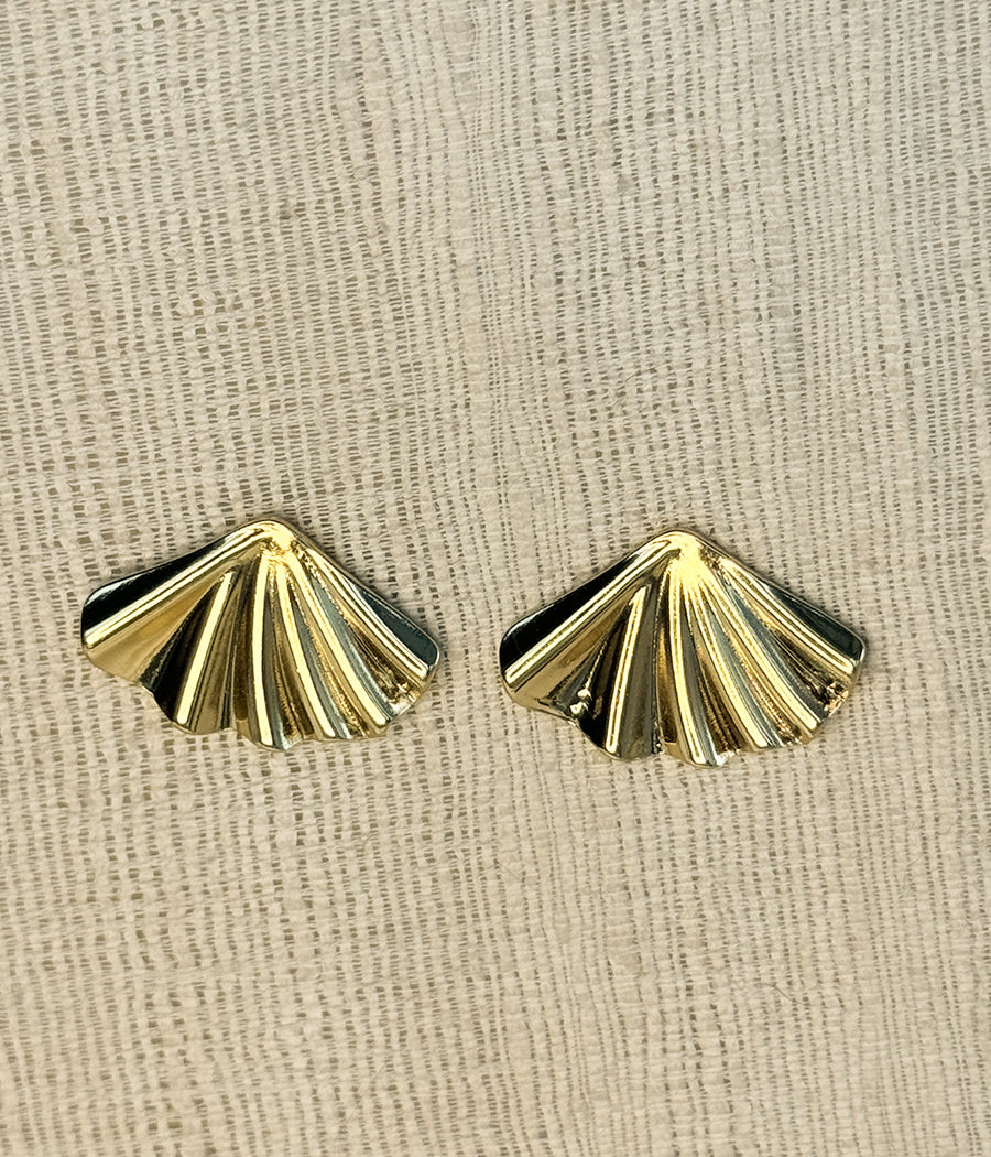 Golden Fan Stud Earrings