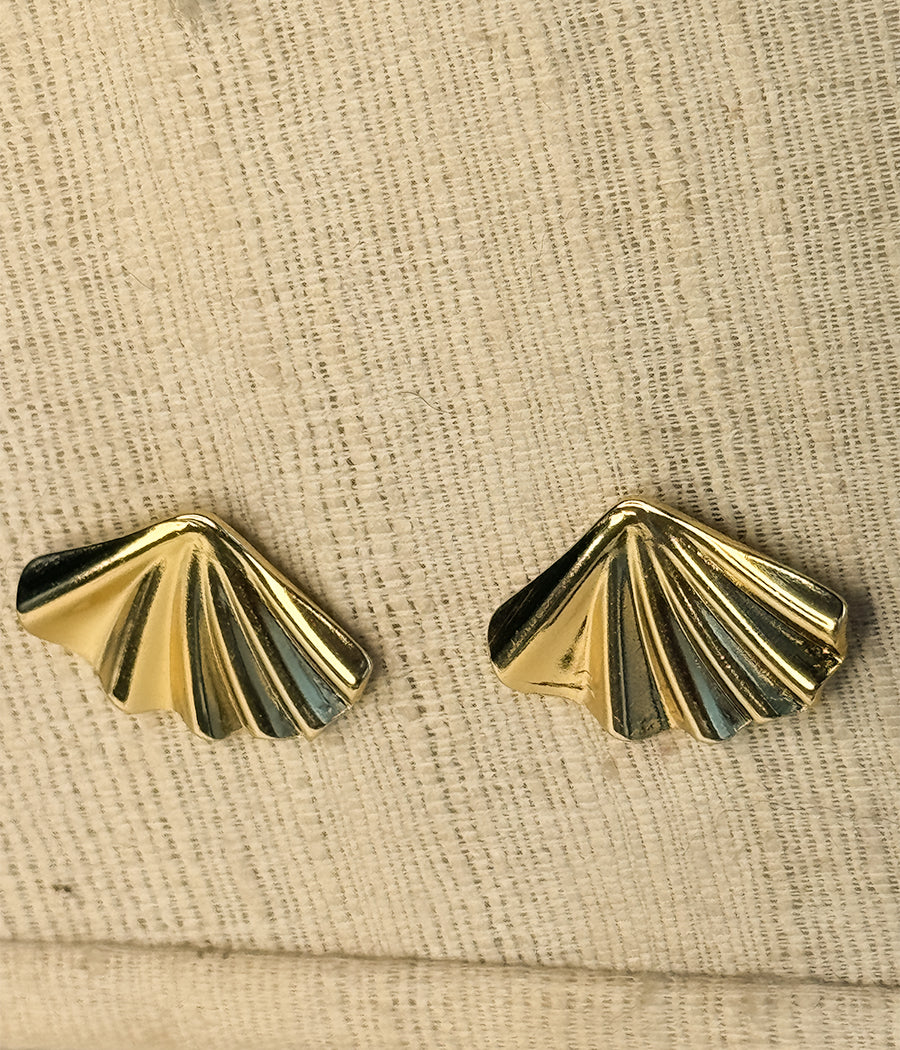 Golden Fan Stud Earrings