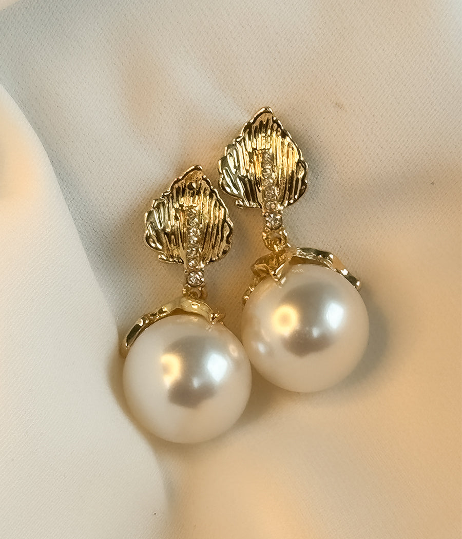 Gold Leaf Pearl Drop Earrings