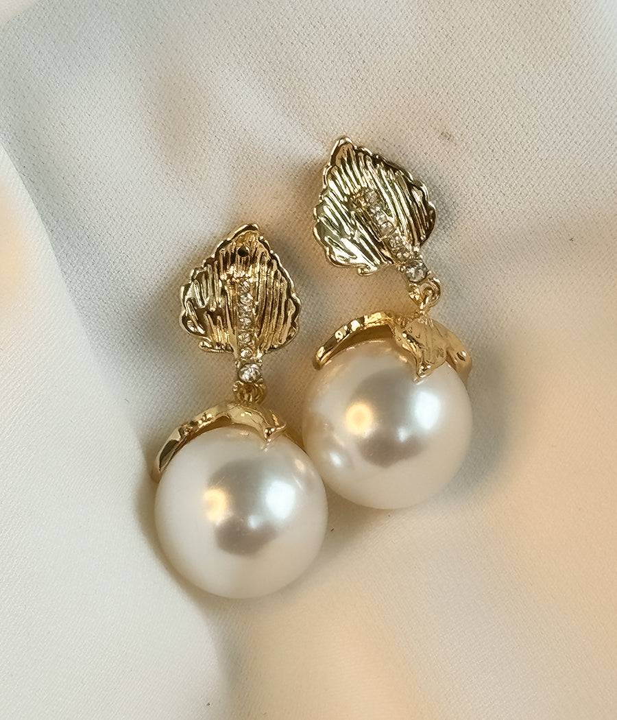 Gold Leaf Pearl Drop Earrings