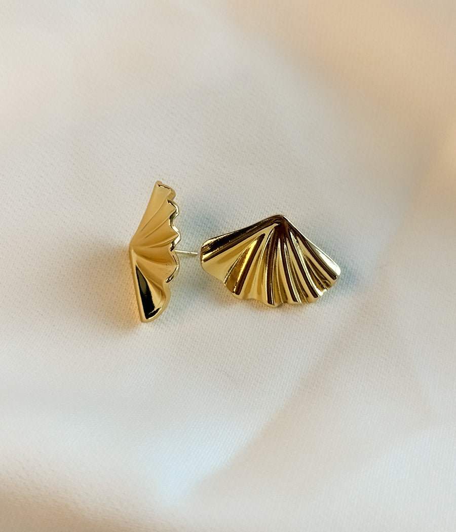 Golden Fan Stud Earrings