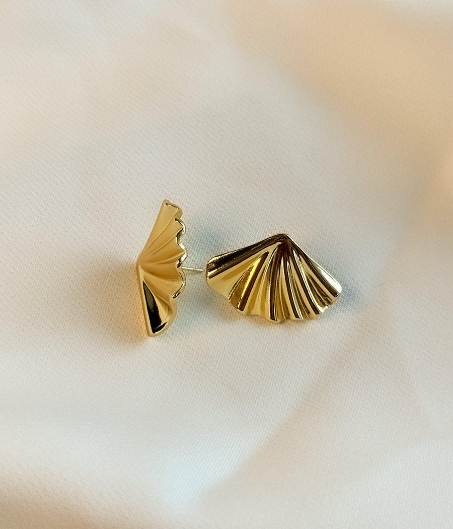 Golden Fan Stud Earrings