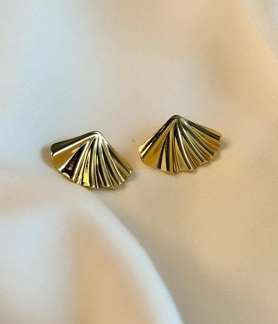 Golden Fan Stud Earrings