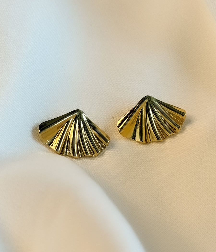 Golden Fan Stud Earrings