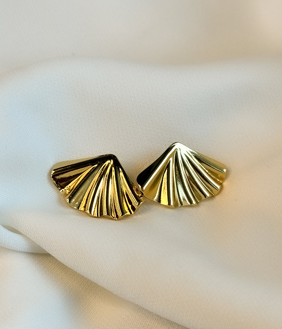 Golden Fan Stud Earrings