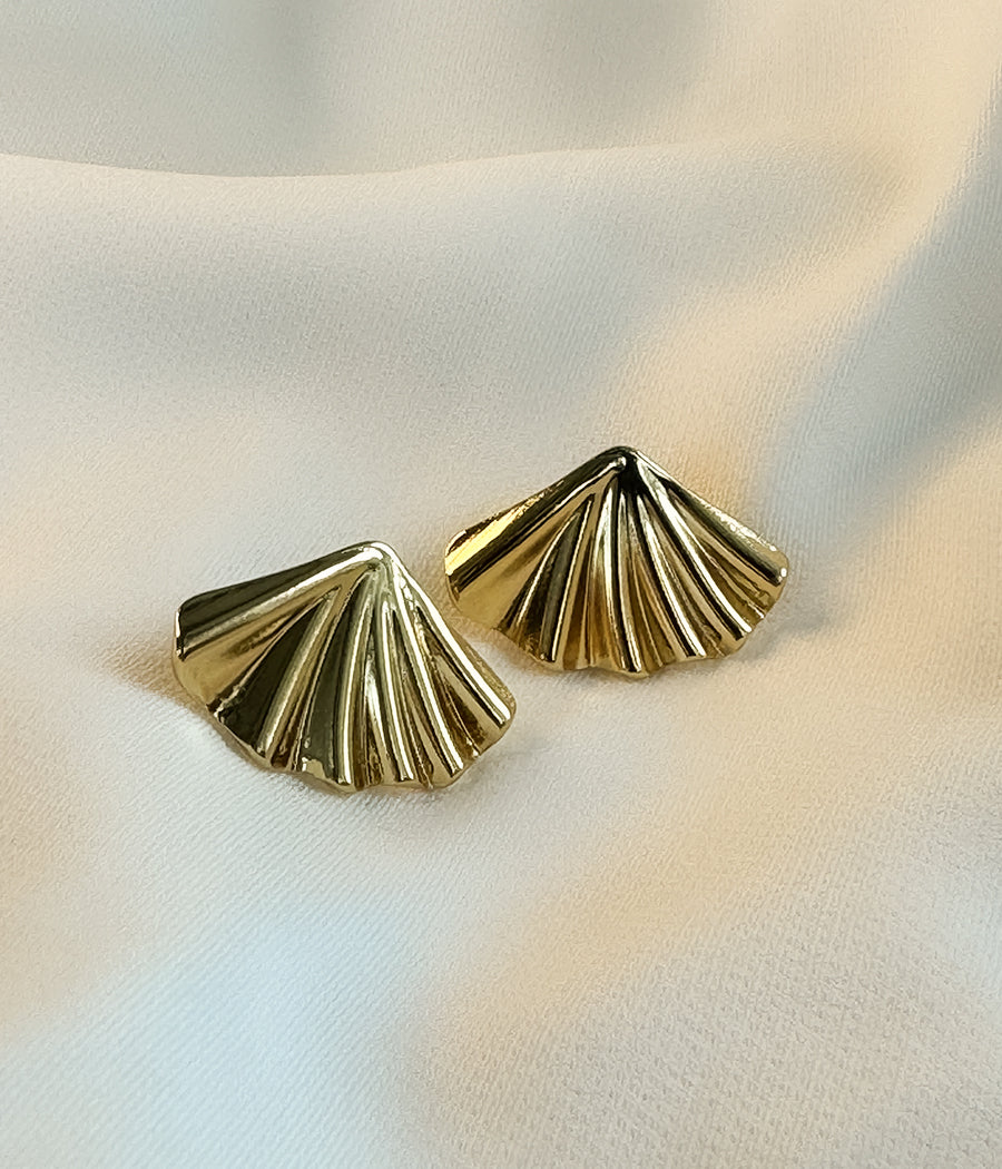 Golden Fan Stud Earrings