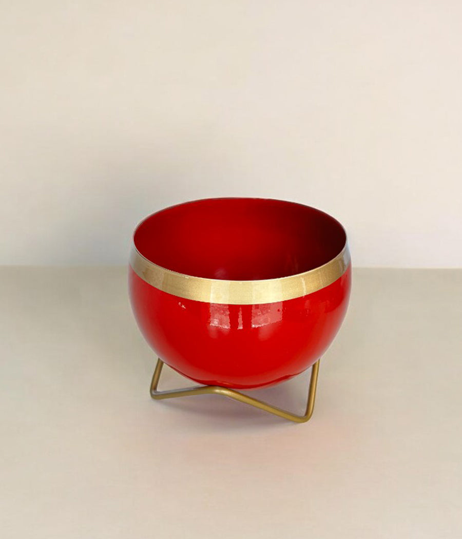 Red Gold Metal Planter With Stand