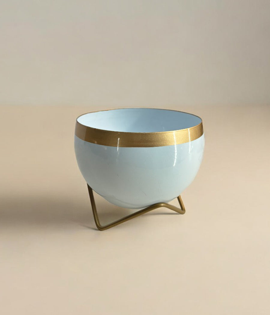 White Gold Metal Planter With Stand