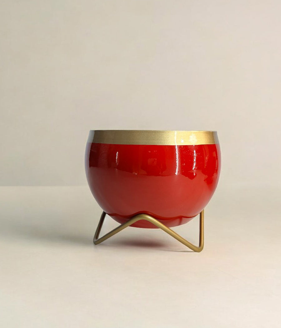 Red Gold Metal Planter With Stand