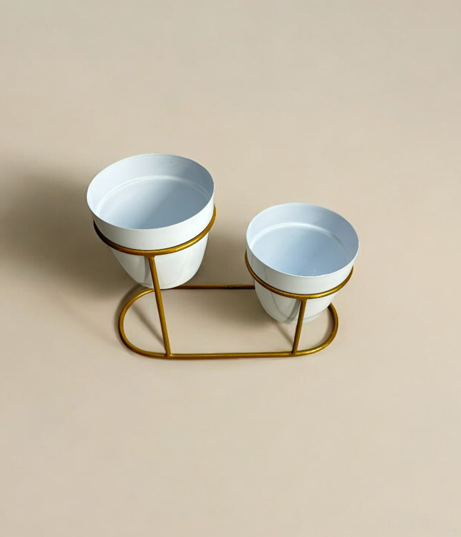 Twin Ivory Pots with Golden Stand