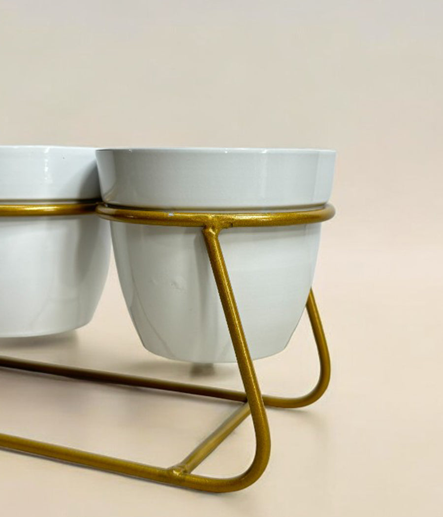 Ivory Pots Trio with Golden Stand