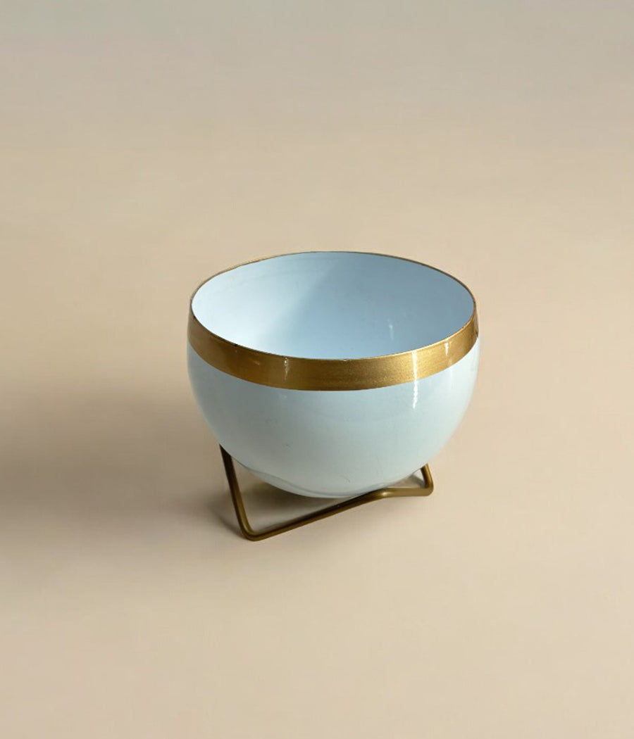 White Gold Metal Planter With Stand