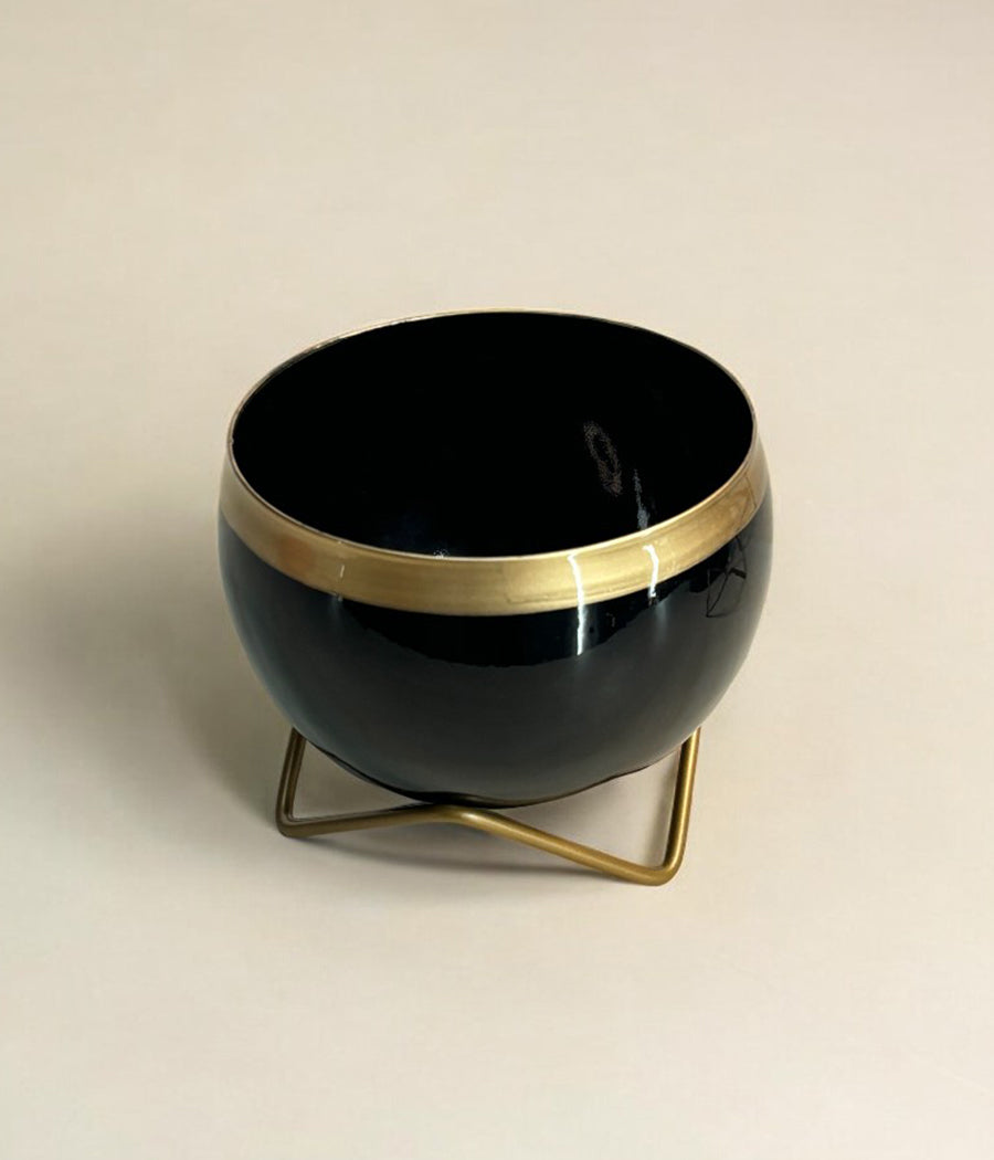 Black Gold Metal Planter With Stand