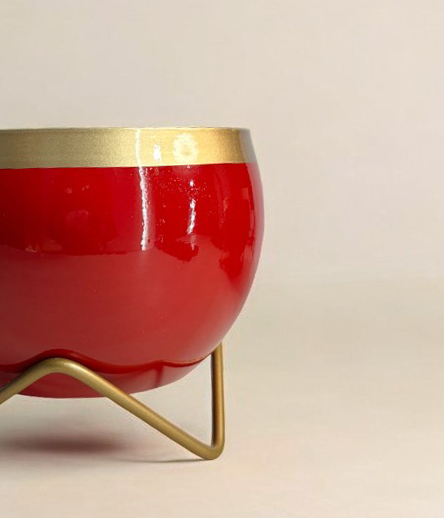 Red Gold Metal Planter With Stand