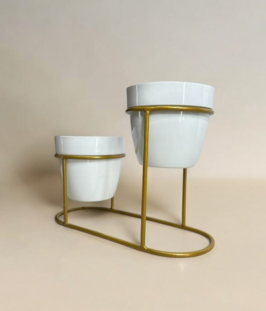 Twin Ivory Pots with Golden Stand