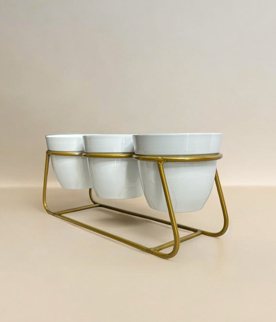 Ivory Pots Trio with Golden Stand