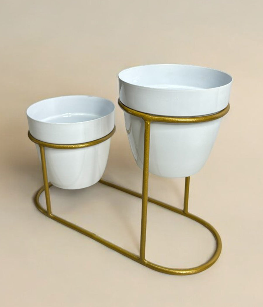 Twin Ivory Pots with Golden Stand