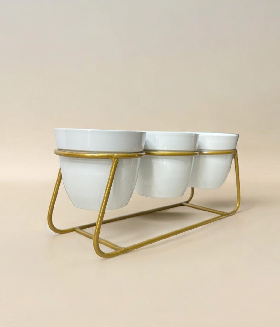 Ivory Pots Trio with Golden Stand