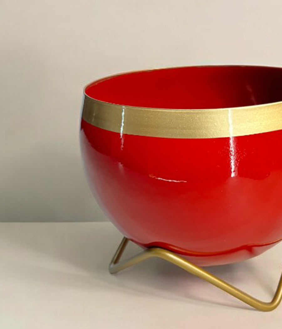 Red Gold Metal Planter With Stand