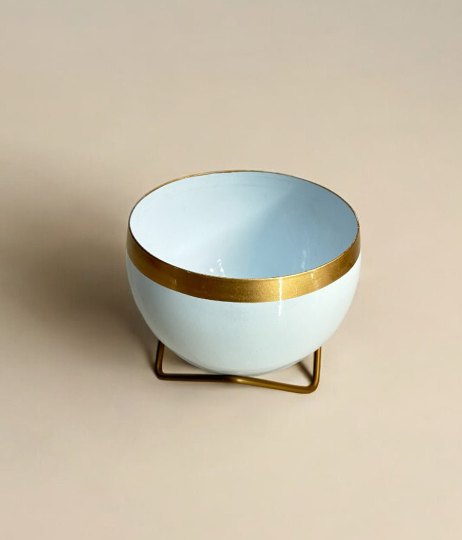 White Gold Metal Planter With Stand