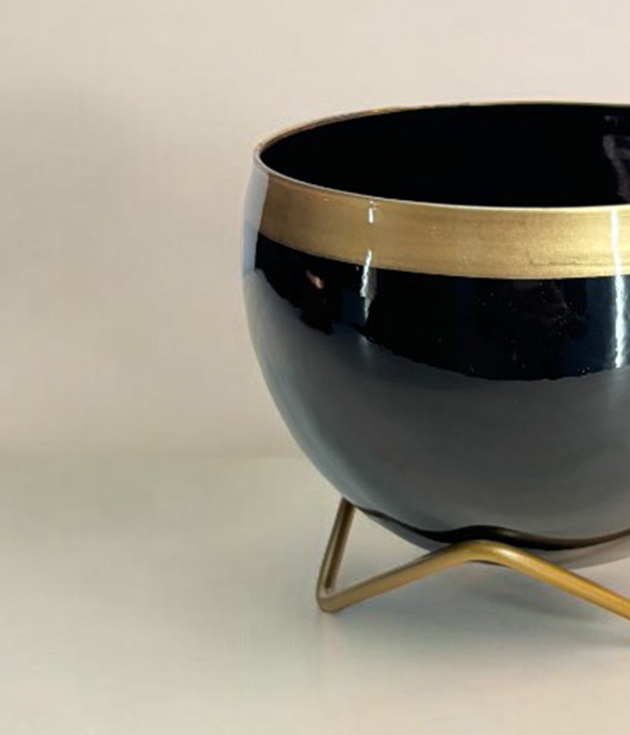 Black Gold Metal Planter With Stand