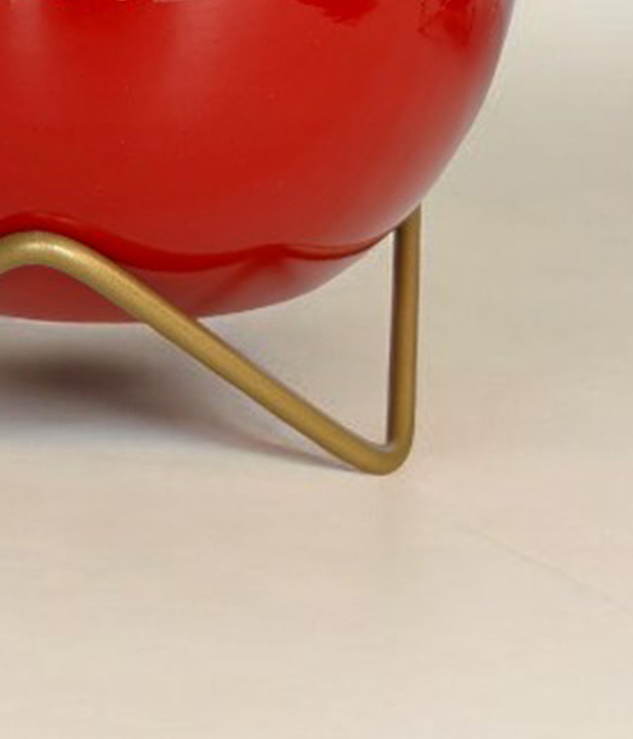 Red Gold Metal Planter With Stand