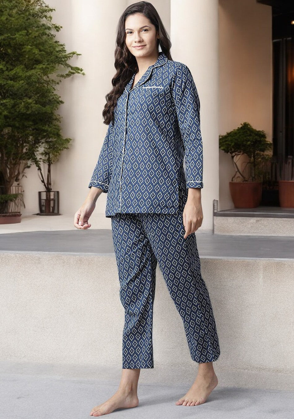 Indigo Printed Cotton Nightsuit