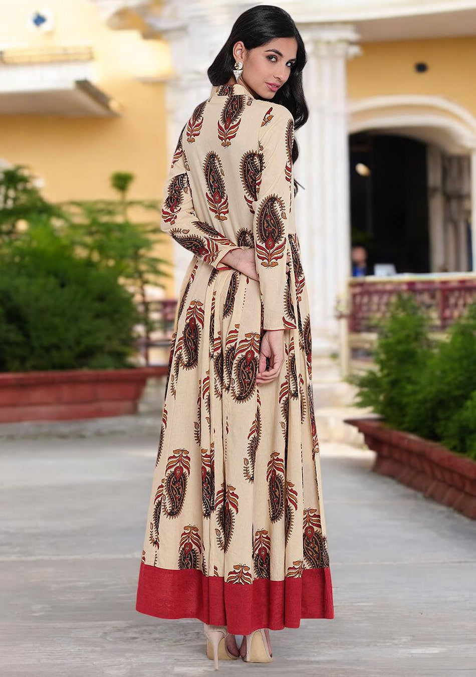 Cream Floor Length Cotton Anarkali Kurti