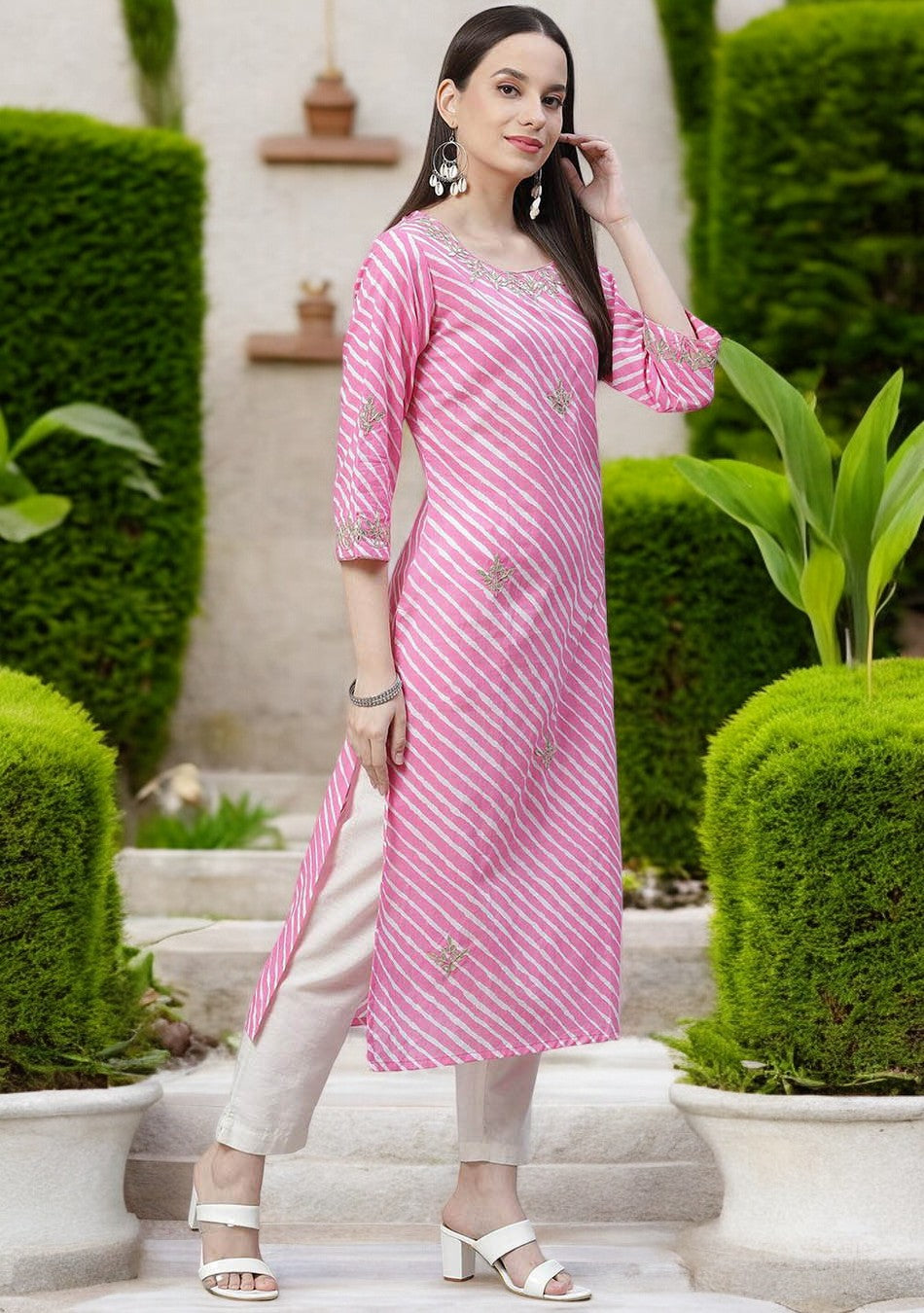 Pink Lahariya Cotton Gota patti Straight Kurta