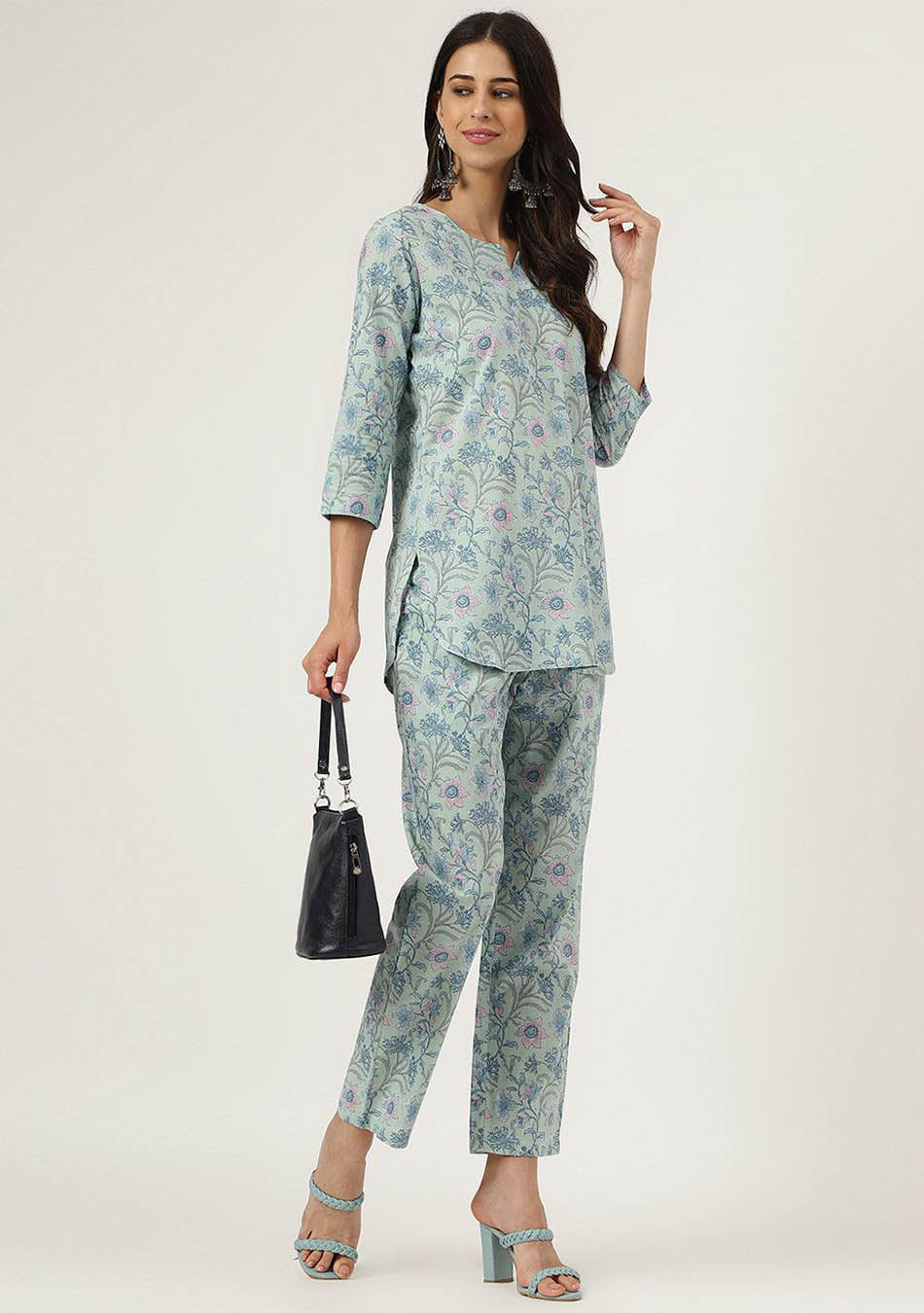 Turquoise Blue Printed Loungewear/Nightwear