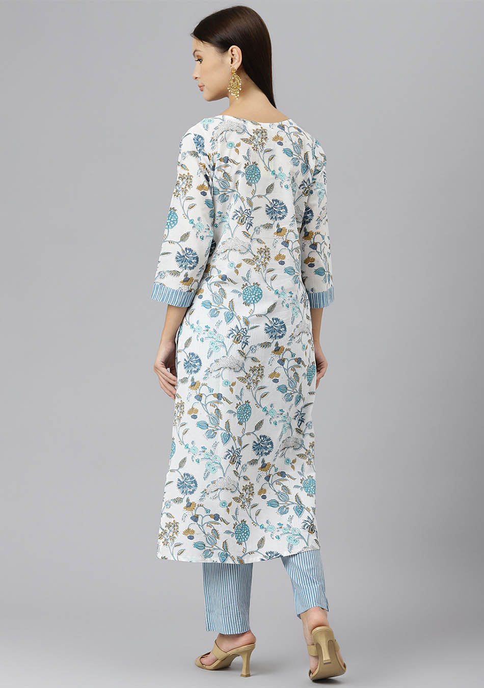 Sky Blue & White Floral Gotta Patti Kurta with Trouser